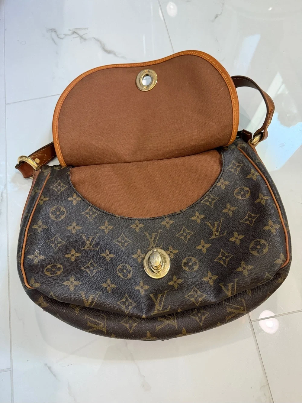 Louis Vuitton Monogram Canvas Hobo Bag with Brown Leather Trim